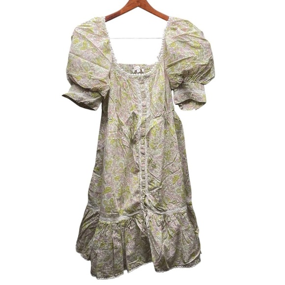 Anthropologie Love The Label Boho Cottagecore Floral Puff Sleeve Mini Dress S - Picture 4 of 13